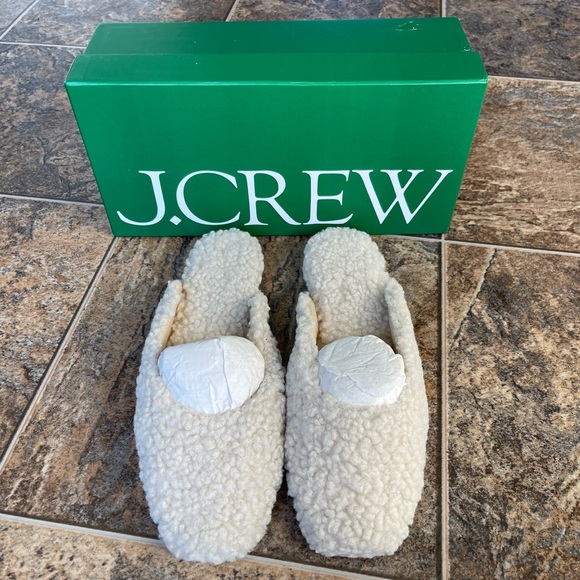 J. Crew Shoes - NEW!!! J. Crew Sherpa Square Toe Ballet Slides- Natural/Cream, Women’s Size 9